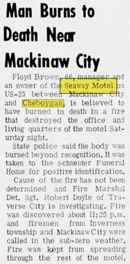 Seaway Motel - Jan 18 1965 Article On Fire (newer photo)